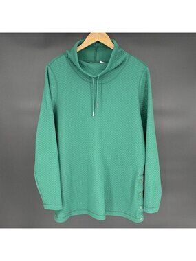 L.L.Bean Womens Softlight Quilted Funnelneck Pullover Tunic XL Green Side Snap